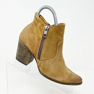 Steve Madden Tan Leather Western Style Pointed Toe Ankle Boots Size 36 Zipper